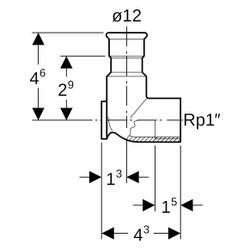 Geberit Mapress Edelstahl Anschlusswinkel 90 Grad D 12mm, Rp 1/2", L1 4,3cm... GEBERIT-33013 4024723330134 (Abb. 1)