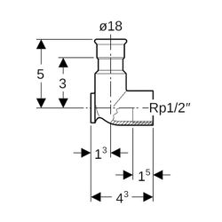 Geberit Mapress Edelstahl Anschlusswinkel 90 Grad, Gas, d 18mm, Rp 1/2", L1 4,3cm... GEBERIT-34137 4024723341376 (Abb. 1)