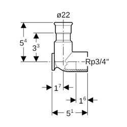 Geberit Mapress Edelstahl Anschlusswinkel 90 Grad, Gas, d 22mm, Rp 3/4", L1 5,1cm... GEBERIT-34138 4024723341383 (Abb. 1)