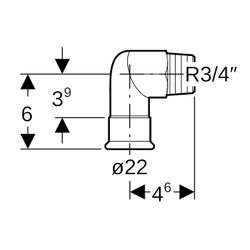 Geberit Mapress Edelstahl Übergangswinkel 90 Grad mit Außengewinde d 22mm, R 3/4″... GEBERIT-33835 4024723338352 (Abb. 1)