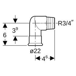 Geberit Mapress Edelstahl Übergangswinkel 90 Grad mit Außengewinde, Gas, D 22mm, R 3/4"... GEBERIT-34151 4024723341512 (Abb. 1)