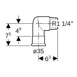 Geberit Mapress Edelstahl Übergangswinkel 90 Grad mit Außengewinde, Gas, d 35mm, R 1 1/4... GEBERIT-34153 4024723341536 (Abb. 1)