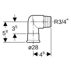 Geberit Mapress Edelstahl Übergangswinkel 90 Grad mit Außengewinde, Gas, D 28mm, R 3/4"... GEBERIT-34154 4024723341543 (Abb. 1)