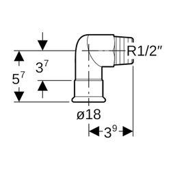 Geberit Mapress Edelstahl Übergangswinkel 90 Grad mit Außengewinde LABS-frei, d 18mm, R ... GEBERIT-83834 4024723838340 (Abb. 1)