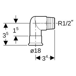 Geberit Mapress Kupfer Übergangswinkel 90 Grad mit Außengewinde Gas CW602N, D 18mm, R 1/... GEBERIT-34729 4024723347293 (Abb. 1)