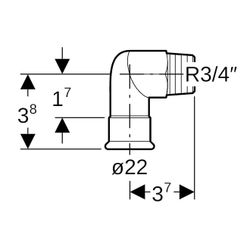 Geberit Mapress Kupfer Übergangswinkel 90 Grad mit Außengewinde Gas CW602N, d 22mm, R 3/... GEBERIT-34730 4024723347309 (Abb. 1)