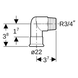 Geberit Mapress Kupfer Übergangswinkel 90 Grad mit Außengewinde Gas CW602N, D 22mm, R 3/... GEBERIT-34730 4024723347309 (Abb. 1)