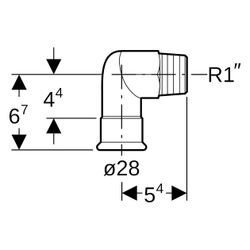 Geberit Mapress Therm Übergangswinkel 90 Grad mit Außengewinde D 28mm, R 1"... GEBERIT-43836 4025410097330 (Abb. 1)