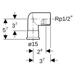 Geberit Mapress Edelstahl Übergangswinkel 90 Grad mit Innengewinde D 15mm, Rp 1/2", L1 3... GEBERIT-33803 4024723338031 (Abb. 1)