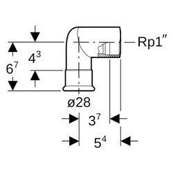 Geberit Mapress Edelstahl Übergangswinkel 90 Grad mit Innengewinde D 28mm, Rp 1", L1 5,4... GEBERIT-33806 4024723338062 (Abb. 1)