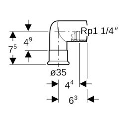 Geberit Mapress Edelstahl Übergangswinkel 90 Grad mit Innengewinde d 35mm, Rp 1 1/4″, L1... GEBERIT-33807 4024723338079 (Abb. 1)