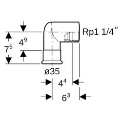 Geberit Mapress Edelstahl Übergangswinkel 90 Grad mit Innengewinde D 35mm, Rp 1 1/4", L1... GEBERIT-33807 4024723338079 (Abb. 1)