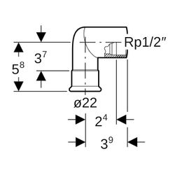 Geberit Mapress Edelstahl Übergangswinkel 90 Grad mit Innengewinde d 22mm, Rp 1/2″, L1 3... GEBERIT-33808 4025410706560 (Abb. 1)