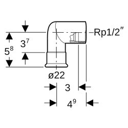 Geberit Mapress Edelstahl Übergangswinkel 90 Grad mit Innengewinde D 22mm, Rp 1/2", L1 4... GEBERIT-33810 4025410123275 (Abb. 1)