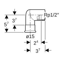Geberit Mapress Edelstahl Übergangswinkel 90 Grad mit Innengewinde, Gas, d 15mm, Rp 1/2"... GEBERIT-34144 4024723341444 (Abb. 1)