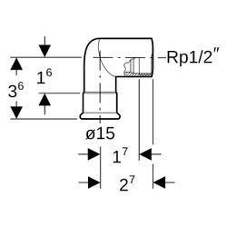 Geberit Mapress Kupfer Übergangswinkel 90 Grad mit Innengewinde Gas CW602N, D 15mm, Rp 1... GEBERIT-34725 4024723347255 (Abb. 1)