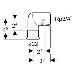Geberit Mapress Kupfer Übergangswinkel 90 Grad mit Innengewinde Gas CW602N, D 22mm, Rp 3... GEBERIT-34727 4024723347279 (Abb. 1)