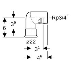 Geberit Mapress Therm Übergangswinkel 90 Grad mit Innengewinde D 22mm, Rp 3/4"... GEBERIT-43805 4025410097286 (Abb. 1)