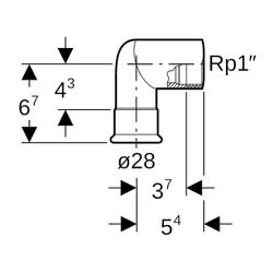Geberit Mapress Therm Übergangswinkel 90 Grad mit Innengewinde d 28mm, Rp 1″... GEBERIT-43806 4025410097293 (Abb. 1)