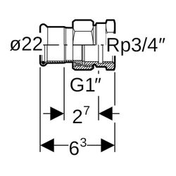 Geberit Mapress Edelstahl Übergangsverschraubung mit Innengewinde d 22mm, Rp 3/4″... GEBERIT-35304 4024723353041 (Abb. 1)