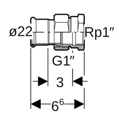 Geberit Mapress C-Stahl Übergangsverschraubung mit Innengewinde d 22mm, Rp 1″... GEBERIT-25305 4024723253051 (Abb. 1)