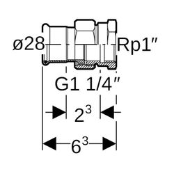 Geberit Mapress Kupfer Übergangsverschraubung mit Innengewinde, d 28mm, Rp 1″, Rotguss b... GEBERIT-65485 4024723654858 (Abb. 1)