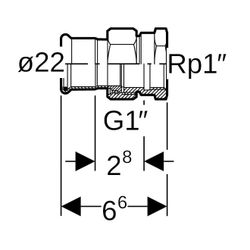 Geberit Mapress Therm Übergangsverschraubung mit Innengewinde d 22mm, Rp 1″... GEBERIT-45305 4064746040597 (Abb. 1)