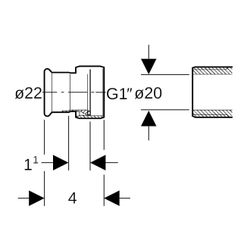 Geberit Mapress Kupfer Übergang mit Überwurfmutter, d 22mm, di 20mm, G 1″, Rotguss bleif... GEBERIT-65084 4024723650843 (Abb. 1)
