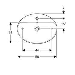 Geberit VariForm Aufsatzwaschtisch, oval, mit Hahnlochbank, Breite 60cm, Tiefe 45cm,... GEBERIT-500772012 4025416691914 (Abb. 1)