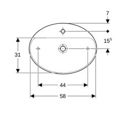 Geberit VariForm Aufsatzwaschtisch, oval, Hahnlochbank, B 60cm T 45cm Hahnloch mitti... GEBERIT-500773002 4025416303046 (Abb. 1)