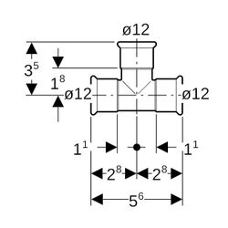 Geberit Mapress Edelstahl T-Stück egal Außendurchmesser 12mm... GEBERIT-33008 4024723330080 (Abb. 1)