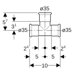 Geberit T-Stück Mapress Edelstahl, 35mm, CrNiMo-Stahl 1.4401, Edelstahl, 31006... GEBERIT-31006 4024723310068 (Abb. 1)