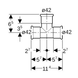 Geberit Mapress Edelstahl T-Stück egal Außendurchmesser 42mm... GEBERIT-31007 4024723310075 (Abb. 1)