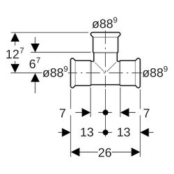 Geberit Mapress T-Stück egal, DN 80, 88,9mm, Edelstahl, 31010... GEBERIT-31010 4024723310105 (Abb. 1)