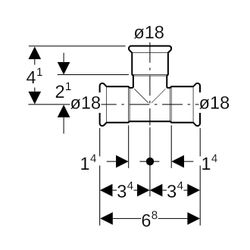 Geberit Mapress Edelstahl T-Stück egal, Gas, d 18mm... GEBERIT-34029 4024723340294 (Abb. 1)