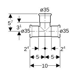 Geberit Mapress Edelstahl T-Stück egal, Gas, d 35mm... GEBERIT-34032 4024723340324 (Abb. 1)