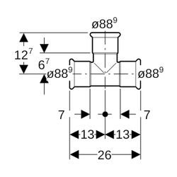 Geberit Mapress Edelstahl T-Stück egal LABS-frei, d 88.9mm... GEBERIT-81010 4024723810100 (Abb. 1)