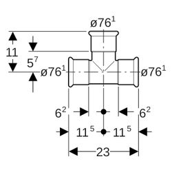 Geberit T-Stück Mapress C-Stahl egal, DN 65, 76,1mm, Stahl, verzinkt, 21009... GEBERIT-21009 4024723210092 (Abb. 1)