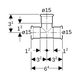 Geberit Mapress Kupfer T-Stück egal Außendurchmesser, 15mm... GEBERIT-61002 4024723610021 (Abb. 1)