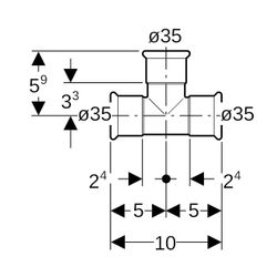 Geberit Mapress Kupfer T-Stück egal Gas Außendurchmesser 35mm... GEBERIT-34532 4024723345329 (Abb. 1)