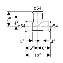 Geberit Mapress Kupfer T-Stück egal Gas Außendurchmesser 54mm... GEBERIT-34534 4024723345343 (Abb. 1)