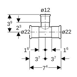 Geberit Mapress Edelstahl T-Stück reduziert d 22mm, d1 12mm, d2 22mm... GEBERIT-33007 4024723330073 (Abb. 1)