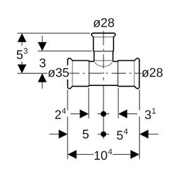 Geberit Mapress Edelstahl T-Stück reduziert d 35mm, d1 28mm, d2 28mm... GEBERIT-31242 4024723312420 (Abb. 1)