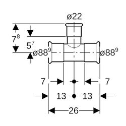 Geberit Mapress Edelstahl T-Stück reduziert d 88,9mm, d1 22mm, d2 88,9mm... GEBERIT-31236 4024723312369 (Abb. 1)