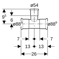Geberit Mapress Edelstahl T-Stück reduziert D 88,9mm, D1 54mm, D2 88,9mm... GEBERIT-31240 4024723312406 (Abb. 1)