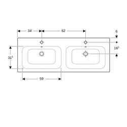 Geberit Renova Plan Doppelmöbelwaschtisch, Breite 130cm, Tiefe 48cm, Hahnloch mittig... GEBERIT-122230000 4022009368963 (Abb. 1)