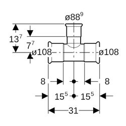 Geberit Mapress Edelstahl T-Stück reduziert d 108mm, d1 88,9mm, d2 108mm... GEBERIT-31250 4024723312505 (Abb. 1)