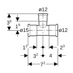 Geberit Mapress C-Stahl T-Stück reduziert, d 15mm, d1 12mm, d2 12mm... GEBERIT-21201 4024723212010 (Abb. 1)