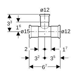 Geberit Mapress Kupfer T-Stück reduziert d 15mm, d1 12mm, d2 12mm... GEBERIT-61243 4024723612438 (Abb. 1)