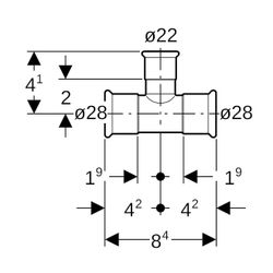 Geberit Mapress Kupfer T-Stück reduziert d 28mm, d1 22mm, d2 28mm... GEBERIT-61261 4024723612612 (Abb. 1)
